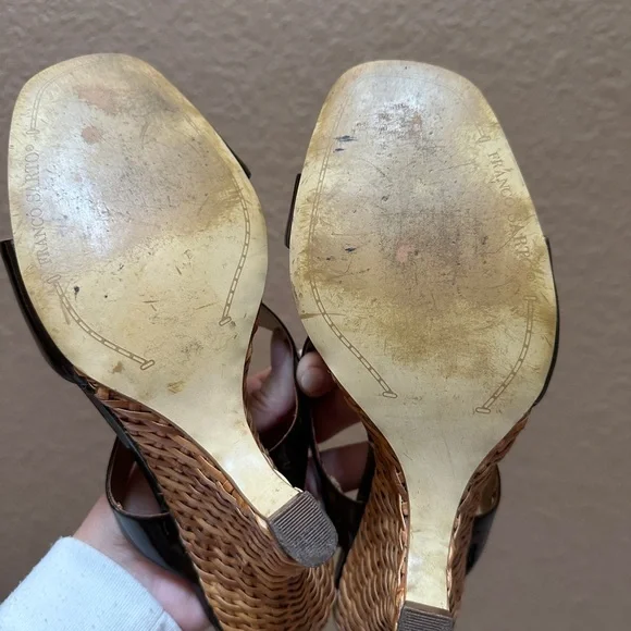 Franco Sarto Patent Leather Woven Heel Sandals - Picture 5 of 6